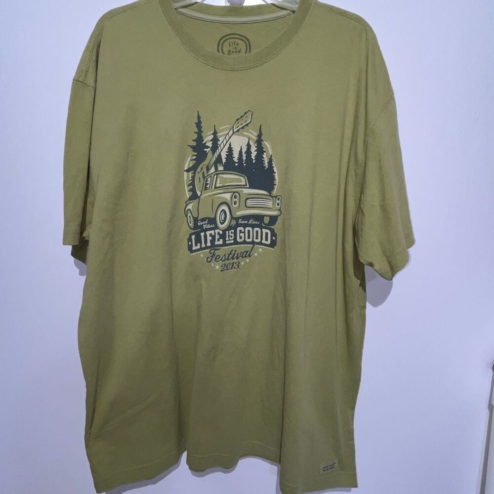 Life Is Good Mens Olive Green Short Sleeve Life is Good Festival 2013 T-Shirt XL